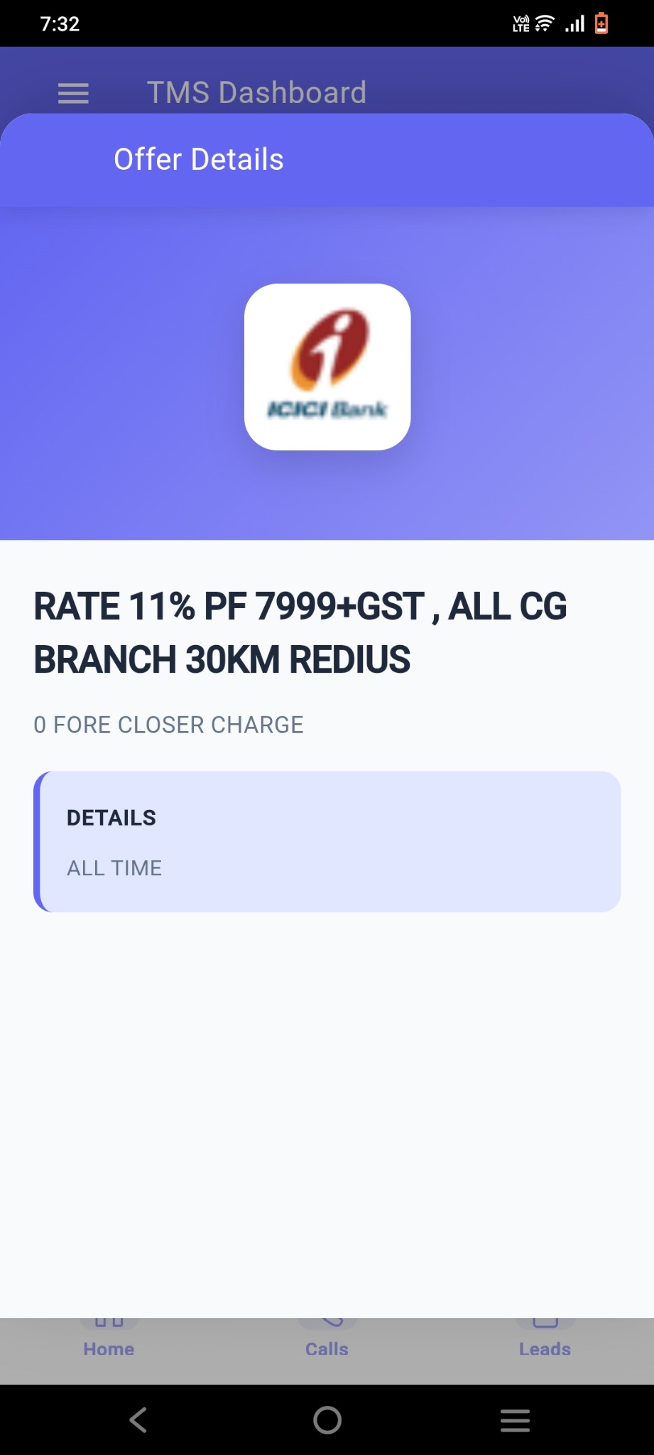 Bank offer notes for finance telecalling in TMS app