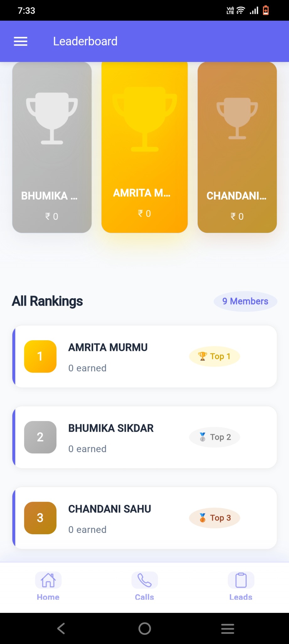 TMS leaderboard for telecaller performance ranking